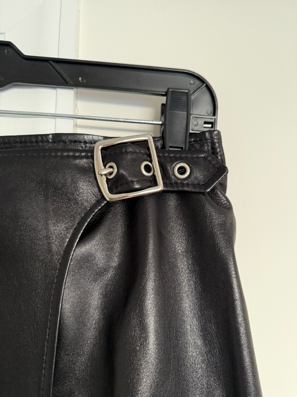 Coach Black Leather Wrap Mini Skirt with Silver Buckle - Picture 5 of 9
